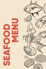 seafood menu template  hand drawn fish and ocean elements