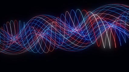 Abstract digital of spiral wave with dots. Futuristic flow DNA. Connection big data. Technology cyber security on future space background. Analysis network connection. 3D rendering.