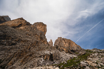 nature sceneries on the trail inside the Catinaccio mointain range, Vico di Fassa, Val di Fassa, Dolomites, Italy