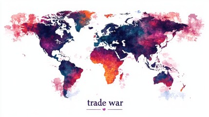 Fototapeta premium Global Trade Conflicts Watercolor World Map Art Print Illustrative Design