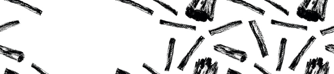 Vector template cinnamon banner with seamless canella pattern. Vintage spices label background - cassia hand drawn illustrations. Bakery condiment ornament