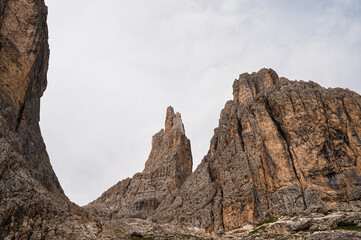 nature sceneries on the trail inside the Catinaccio mointain range, Vico di Fassa, Val di Fassa, Dolomites, Italy