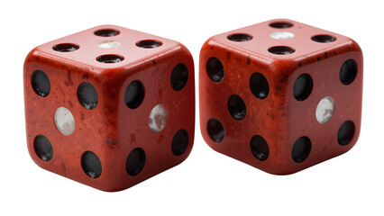 Vintage Pair of Red Dice isolated on transparent background.