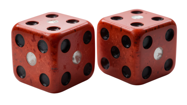 Vintage Pair of Red Dice isolated on transparent background.