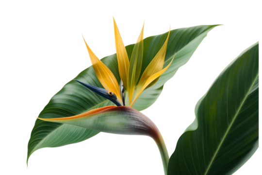 Vibrant Bird of Paradise Bloom with Green Leaves and Bright Colors