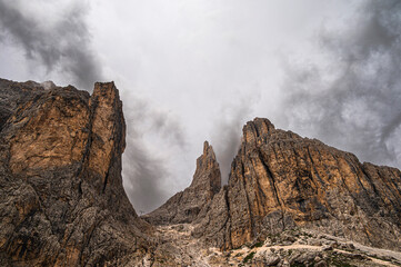 nature sceneries on the trail inside the Catinaccio mointain range, Vico di Fassa, Val di Fassa, Dolomites, Italy