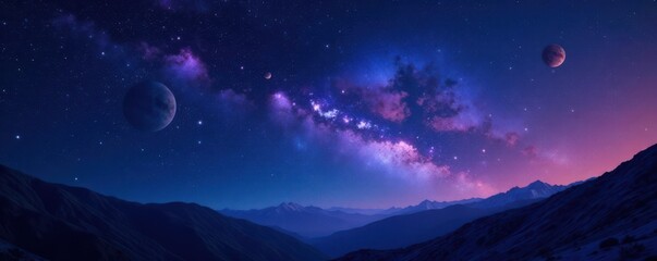 Starry Night Sky with Sparkling Stars and Planets, Astronomical, Universe