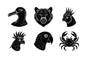 many kinds of pet animal head silhouette vector illustrations