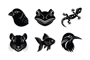 many kinds of pet animal head silhouette vector illustrations