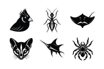 many kinds of pet animal head silhouette vector illustrations