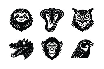 many kinds of pet animal head silhouette vector illustrations