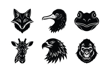 Fototapeta premium many kinds of pet animal head silhouette vector illustrations
