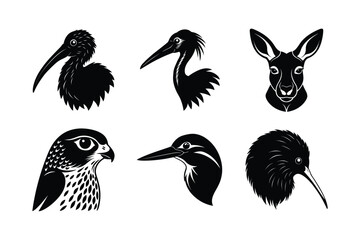 many kinds of pet animal head silhouette vector illustrations