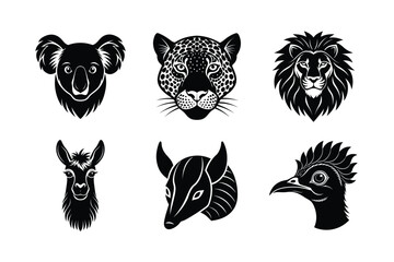many kinds of pet animal head silhouette vector illustrations