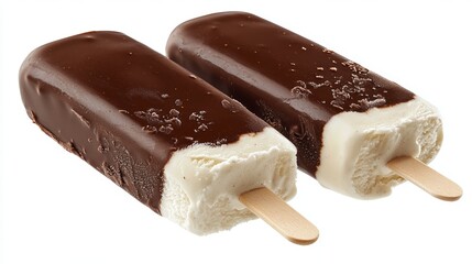 Delicious ice cream popsicle covered with rich chocolate isolated on white background
