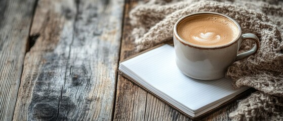 Obraz premium Cozy Coffee Moments: Notebook and Cup on Wooden Desk for Creative Inspiration