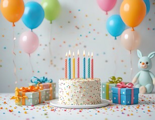 Colorful Birthday Celebration with Cake & Gifts