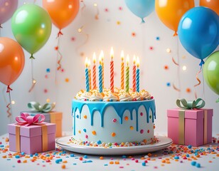 Colorful Birthday Celebration with Cake & Gifts