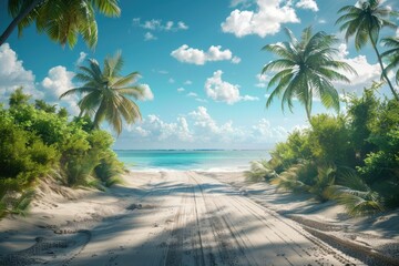 Clear Pixel Picture of Isolated Tropical Road on a Sandy Beach