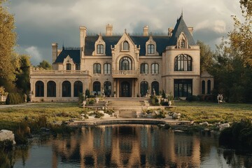 Fototapeta na wymiar A dreamlike mansion that transforms its architecture with the shifting light of day and night.
