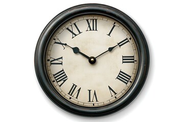 Retro clock showing the time. Isolated on white background. For design use