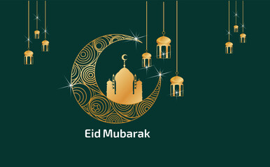Naklejka premium Beautiful Decoration Eid Mubarak Banner Art Design