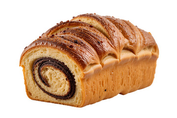 Freshly Baked Chocolate Swirl Bread Loaf on Isolated Background