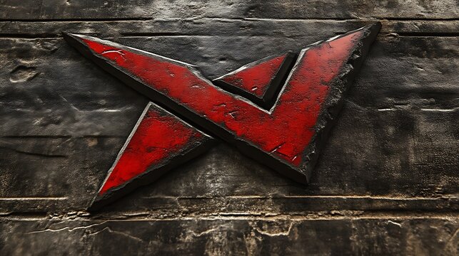 Red logo, stone wall, grunge texture, game intro