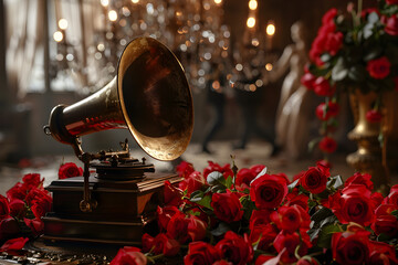 An Ode to WZ Waltz: Vintage Gramophone, Roses and Dancing Silhouettes in an Ambient Ballroom