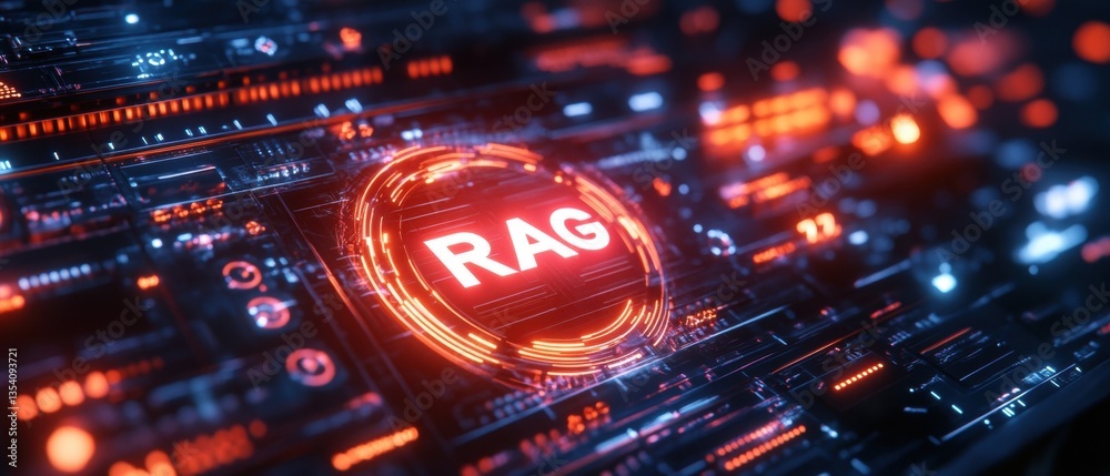 Poster futuristic ai powered chatbot interface with glowing elements rag design