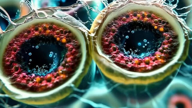 Cell division process, scientific mood, macro view, biology background