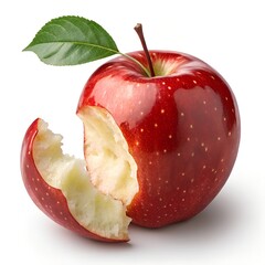 Red apple around full side bites isolated on transparent background
