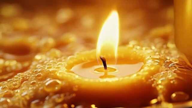 Burning candle, warm mood, glowing light, soft background
