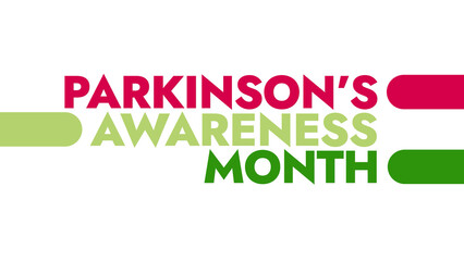 Parkinsons Awareness Month colorful text typography on white or black background banner illustration great for wishing and celebrating awareness for Happy Parkinsons Awareness Month
