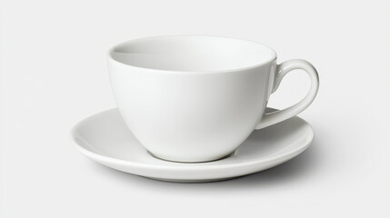 Fototapeta premium simple white coffee cup with matching saucer, perfect for enjoying your favorite beverage in minimalist style