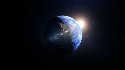 Panoramic view of the Earth, stars and galaxy. Planet Earth, view from space. Space fantasy. Elements of this image furnished by NASA.