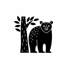 creative details Bear Standing Next to a Tree Icon vector illustration