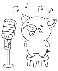 Coloring book Singing pig with microphone A fun coloring page for kids, perfect for a music