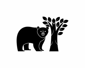 creative details Bear Standing Next to a Tree Icon vector illustration