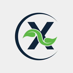 X Letter With Minimalist Leaf Logo