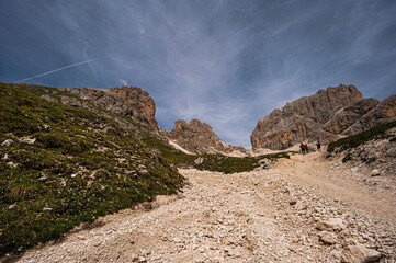 nature sceneries on the trail inside the Catinaccio mointain range, Vico di Fassa, Val di Fassa, Dolomites, Italy