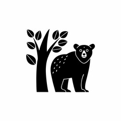 creative details Bear Standing Next to a Tree Icon vector illustration