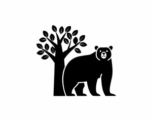 creative details Bear Standing Next to a Tree Icon vector illustration