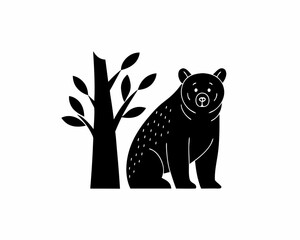 creative details Bear Standing Next to a Tree Icon vector illustration
