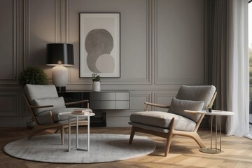 Fototapeta premium Minimalist Modern Living Room with Elegant Neutral Tones and Stylish Decor