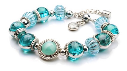 Obraz premium Teal and Silver Beaded Bracelet
