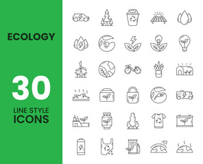 Ecology icon set with outline style