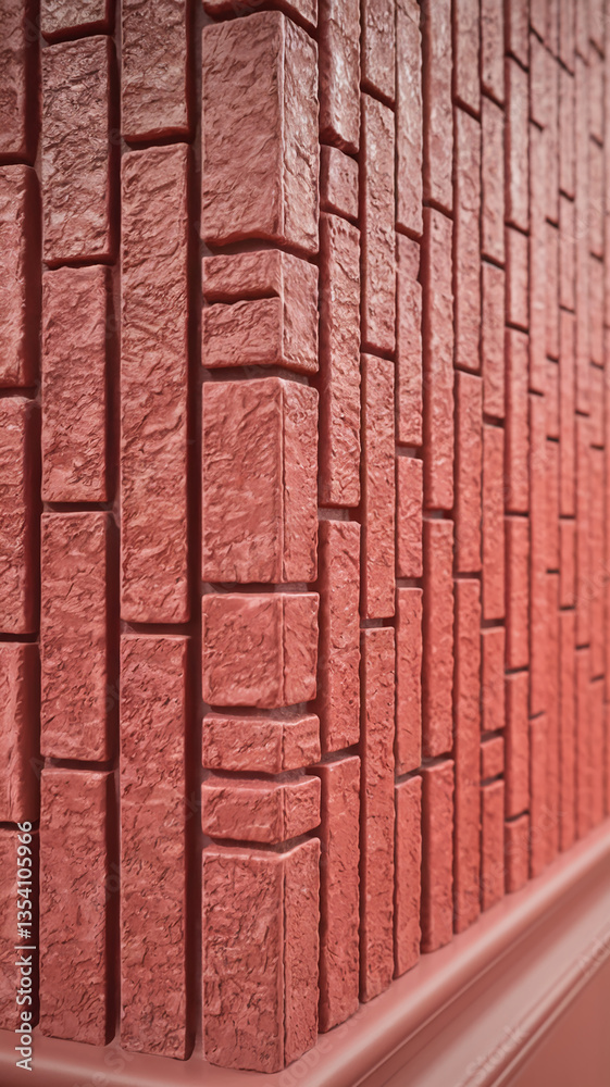 Aufkleber close-up of red brick texture, showing rough surface detail a corner view, showcasing a building mat