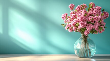 Pink azalea flowers in a glass vase on a table
