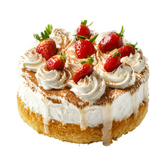 Mexican Tres Leches Cake with Strawberries and Whipped Cream Isolated on Transparent Background
